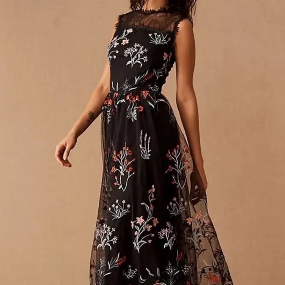 BHLDN Black Floral Midi Dress